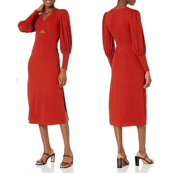 š Balloon SleeveĀ Keyhole SideāSlitāOrangeāFallāMidiāDressāSIZEāLāNWT - Picture 8 of 16